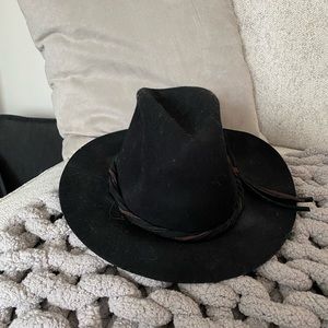 Black Hat with Brown Braided Detail